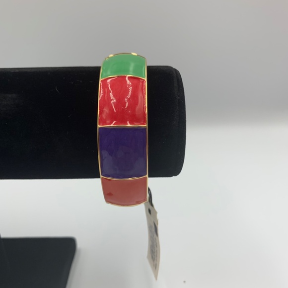 Erica Lyons Enamel Gold Tone Costume Hinged Bangle Bracelet Boho 80’s teal red - Picture 5 of 13